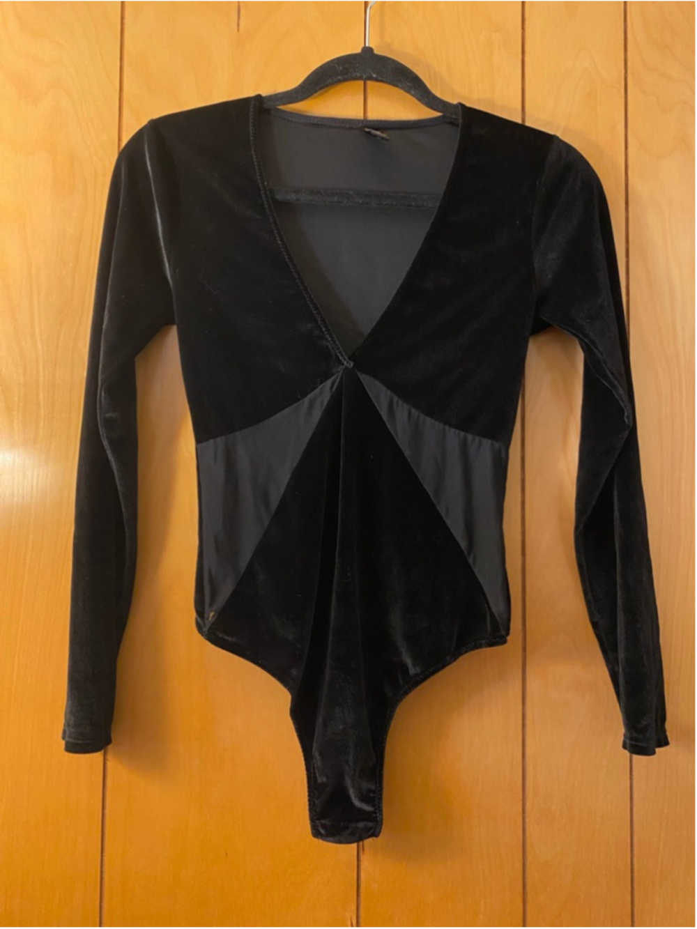 Women's Unbranded Black Velvet Mesh Long Sleeve Bodysuit S